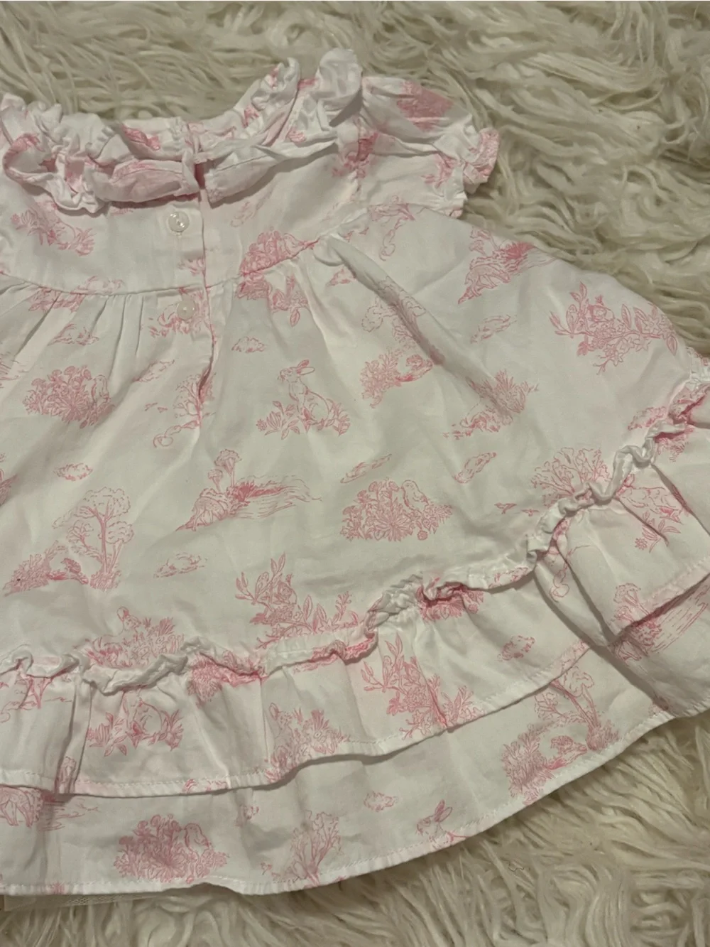 Janie and Jack Baby Bunny Toile Ruffle Dress Pink 3-6M